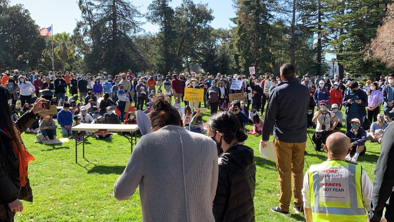 A crowd of hundreds at Saturday's rally in San Mateo.