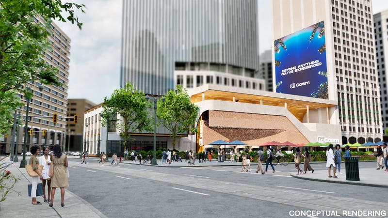 Rendering of exterior of Cosm Detroit