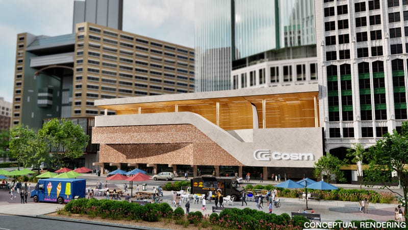 Rendering of exterior of Cosm Detroit