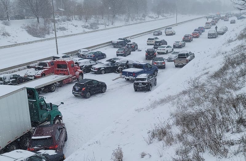 Multi-vehicle pile-up shuts down I-696 at Hoover Rd. on Feb. 13, 2022