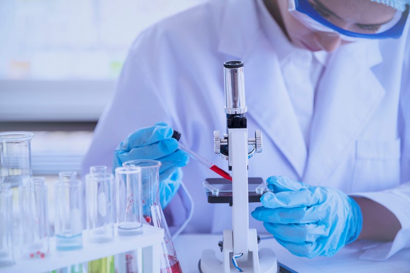 Scientific covid-19 virus antibody sample in laboratory research experiment biotech make cultivate vaccine against virus