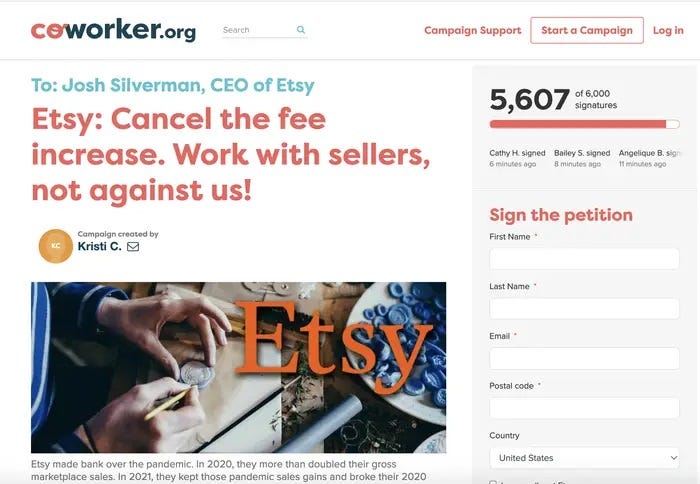 Etsy petition