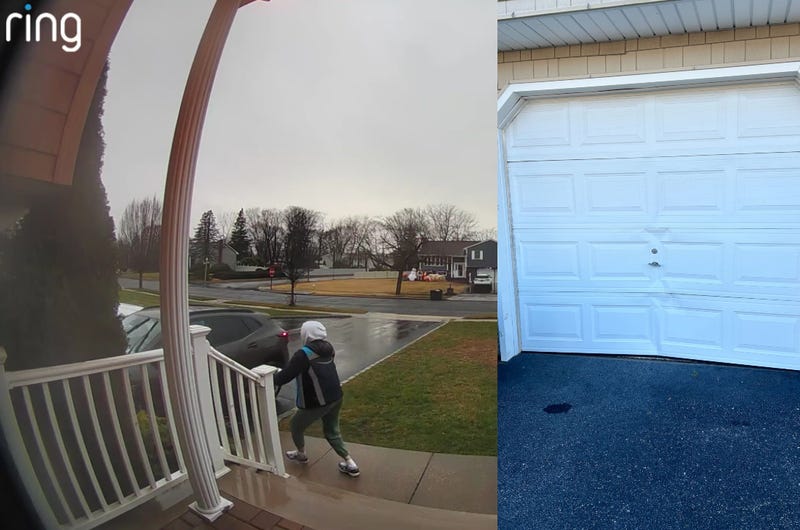 Doorbell video shows the Amazon delivery driver running towards the vehicle before it crashes into the garage