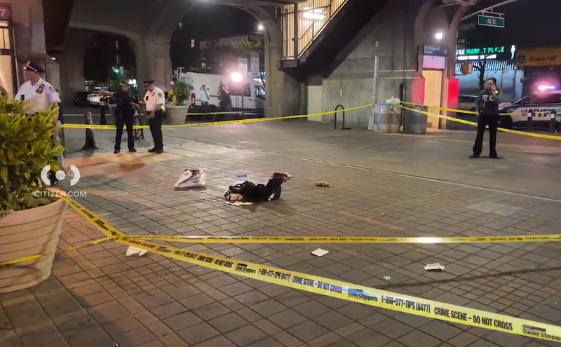 Police tape cordoned off the area where the teen was stabbed in the neck at 46th Street and Queens Boulevard.