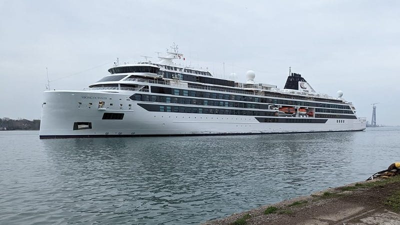 Newest and largest cruise ship on the Great Lakes docks at Port of Detroit