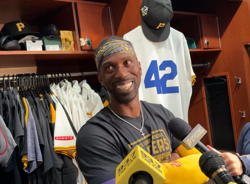 Andrew McCutchen in front of locker