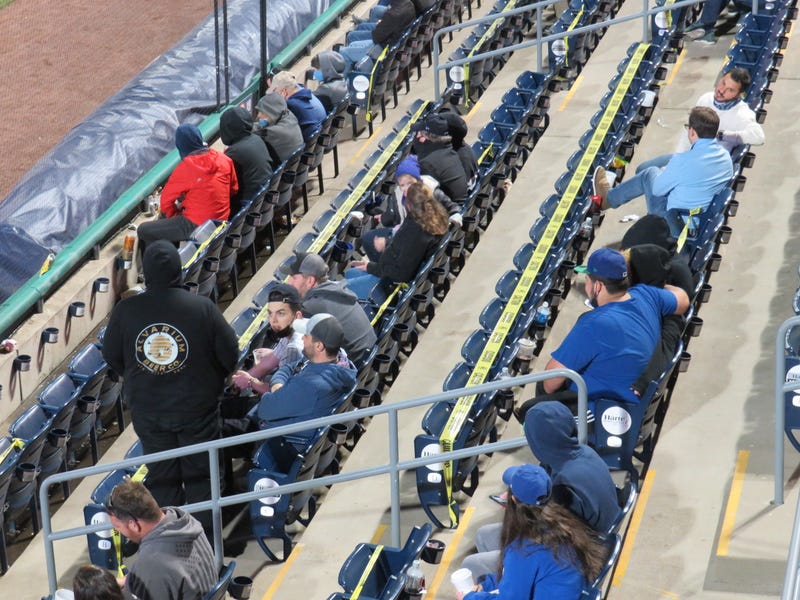 Alternate rows were marked off as Dunkin' Donuts Park opened at half-capacity due to state COVID-19 guidelines, 5/11/21.