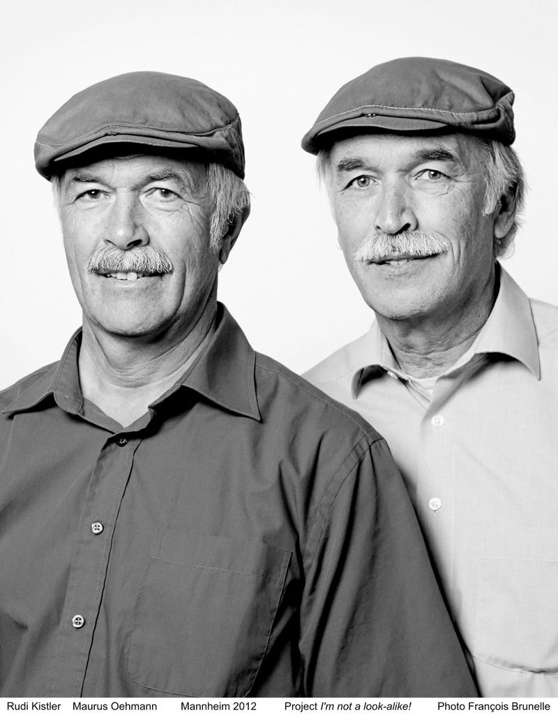 Rudi Kistler and Maurus Oehmann, Mannheim 2012. Unrelated lookalikes in black and white.