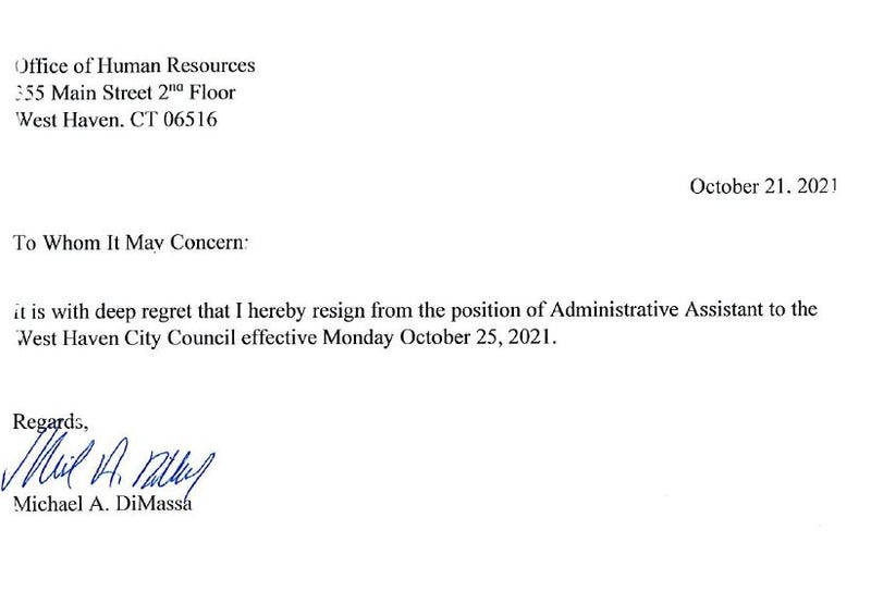 State Rep. Michael DiMassa is resigning from his job at West Haven City Hall, after federal prosecutors charged him with wire fraud.