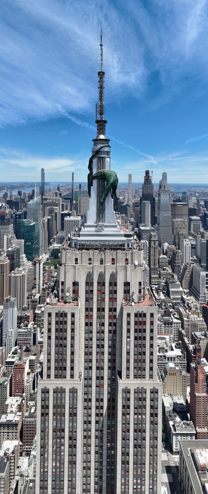 The dragon is 270 feet long, wrapping around part of the building's spire