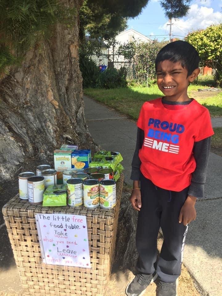 8-year-old Eagle Jayagoda gives food to people in need