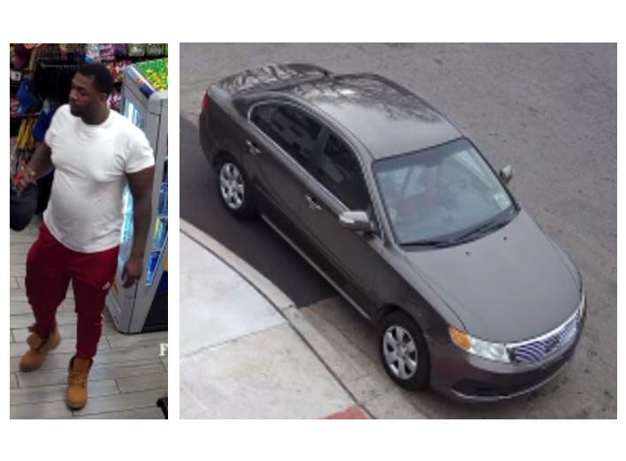 Suspect, left, and suspect's Kia sedan