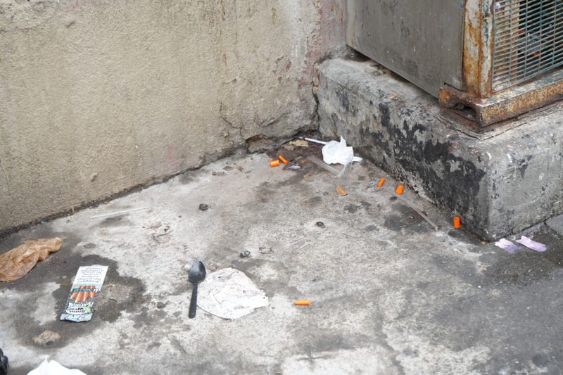 Disposed material in the area of the open air-drug market in the South Bronx.