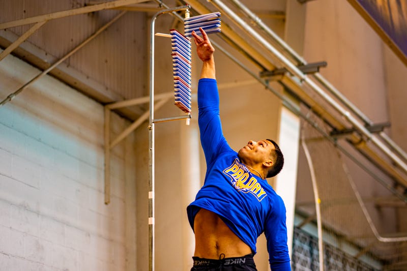 Brandon George jumping at Pitt Pro Day
