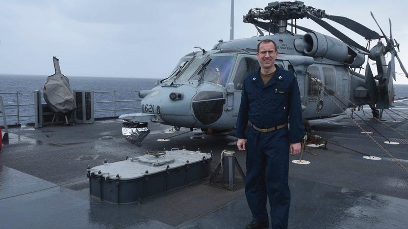 Darius Radzius onboard the USS Blue Ridge in 2020 while out at sea in the Pacific Ocean.