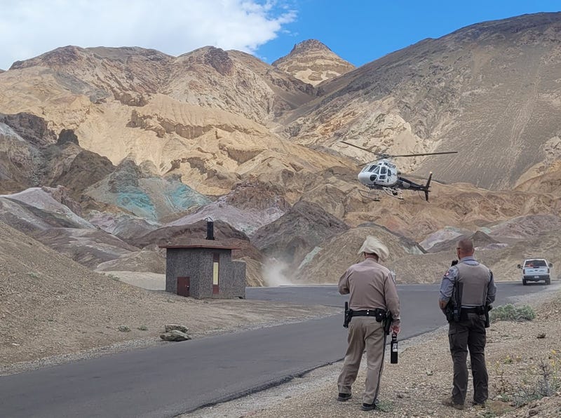 California Highway Patrol’s H-82 helicopter landing at Artists Palette