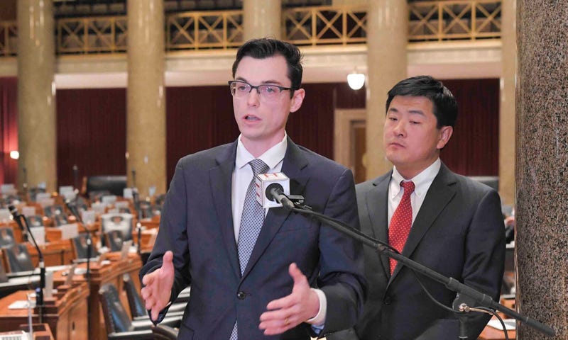 State Rep. Dirk Deaton, a Republican from Noel, speaks during a Jan. 30 news conference with House Speaker Jon Patterson. Deaton is sponsoring the new congressional district map being debated in a special session.