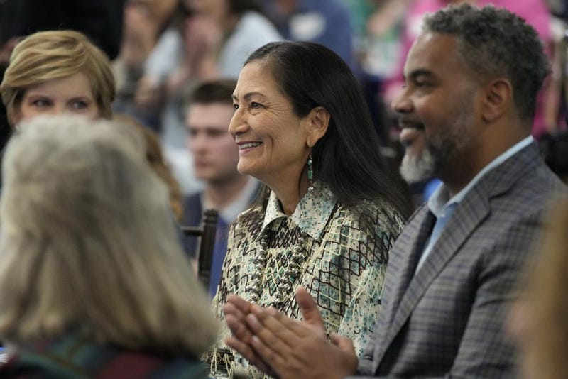 Interior Secretary Deb Haaland attends an event to celebrate the designation of the Avi Kwa Ame National Monument, Friday, April 14, 2023, in Las Vegas.