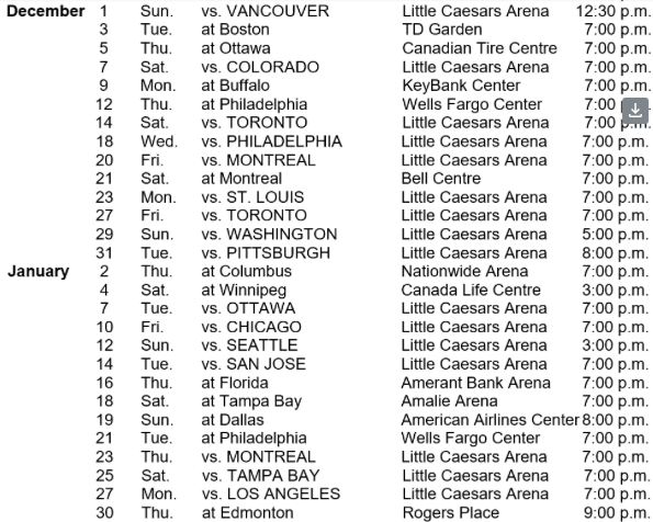 Detroit Red Wings schedule
