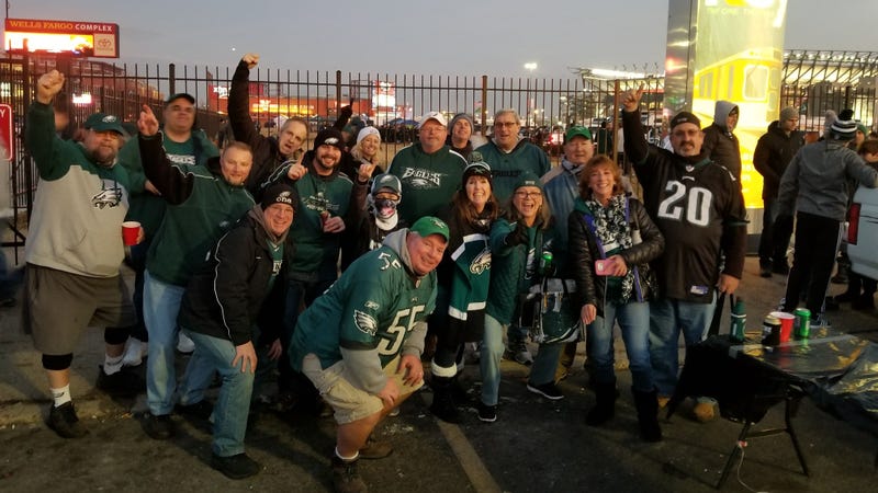 Dee Wright with a group of fellow Eagles fans.