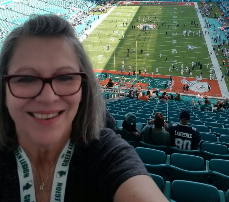 Dee Wright at an Eagles-Dolphins game in Miami.