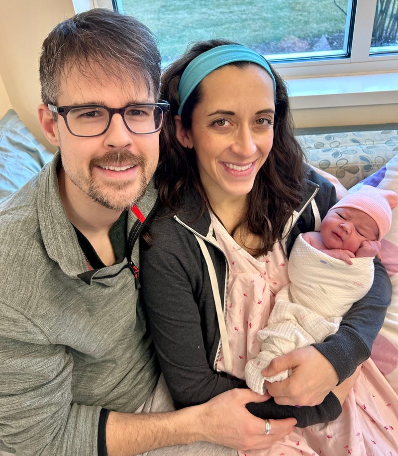 Baby Pearl Noelle Hodge was born to parents Andrea Cladis-Hodge and Matthew Hodge at 5:28 a.m. on New Year's Day.