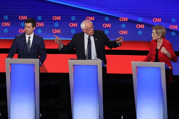 Bernie Sanders with arms up