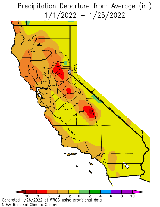 Most of the state has experienced fewer inches of precipitation than normal.
