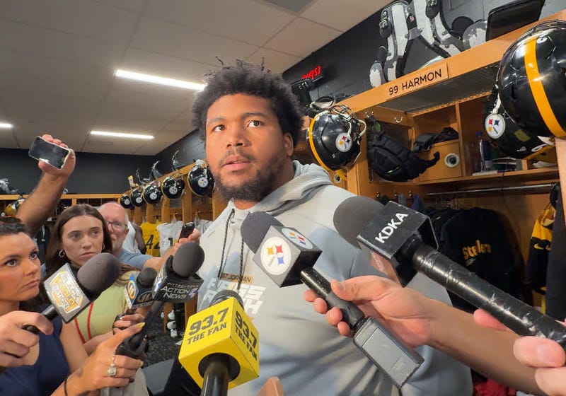 Derrick Harmon interview scrum