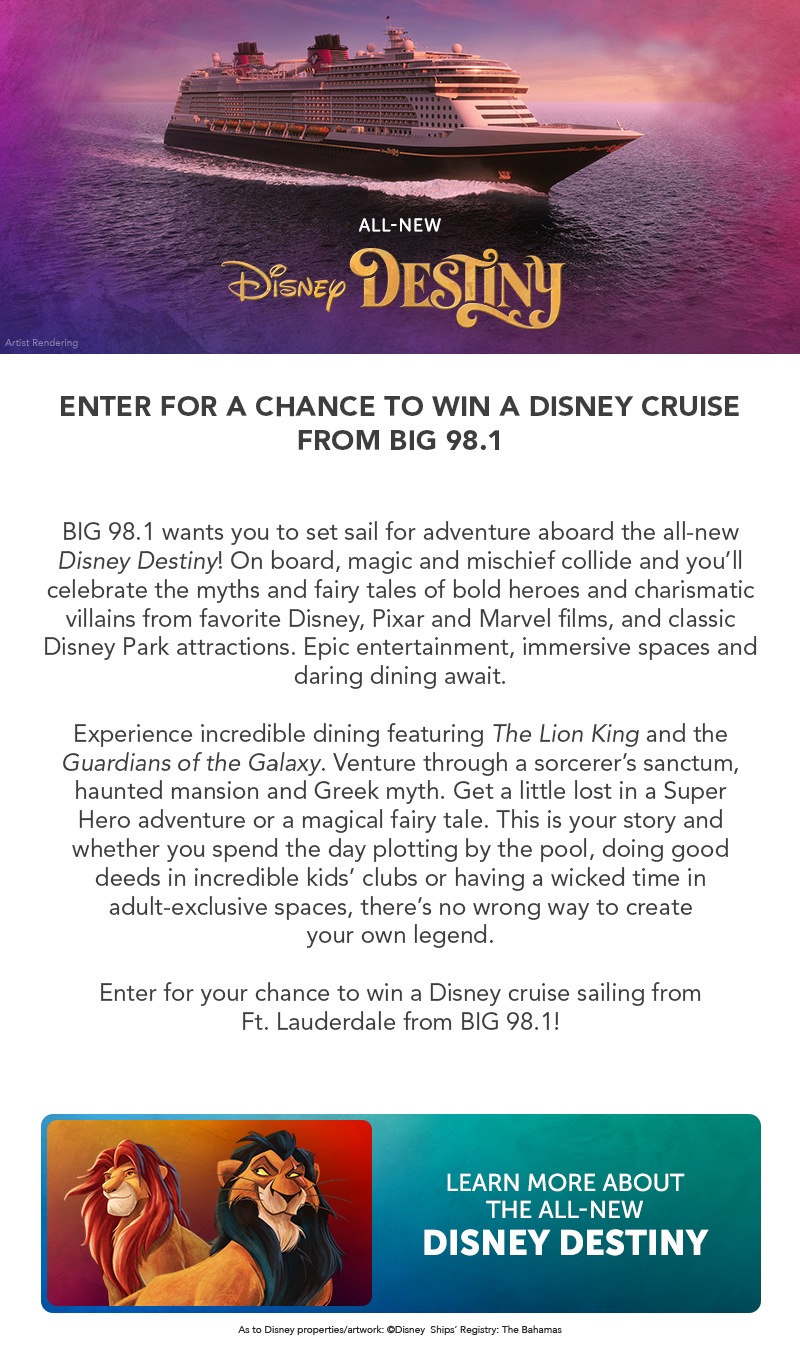 Enter For A Chance To Win A Disney Cruise from BIG 98.1