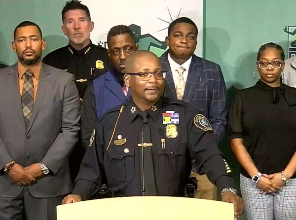Detroit Police Chief James White speaks at a press conference