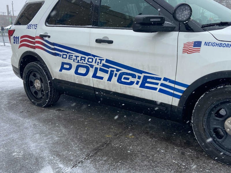 Closeup of Detroit police SUV in snow