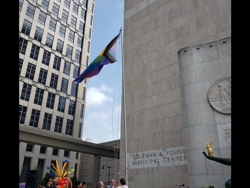 Pride flag raised at Detroit's Spirit Plaza