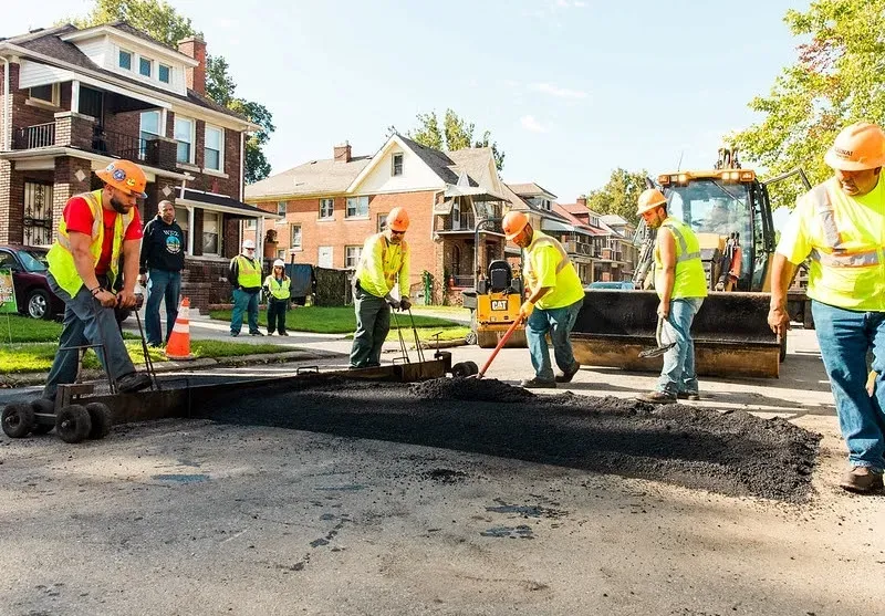 Crews work to install speed bump on residential Detroit street in 2022