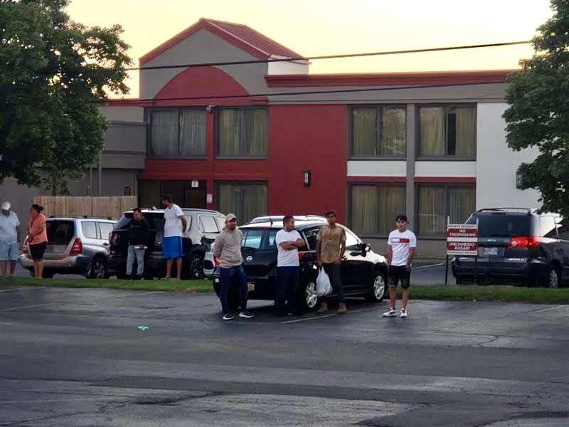 Displaced migrants from flooded Cheektowaga hotel. August 27, 2023.