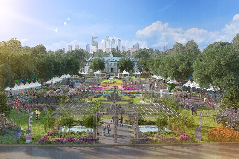 An artist's rendering of one of the "Districts" that will compose the 2021 Philadelphia Flower Show.