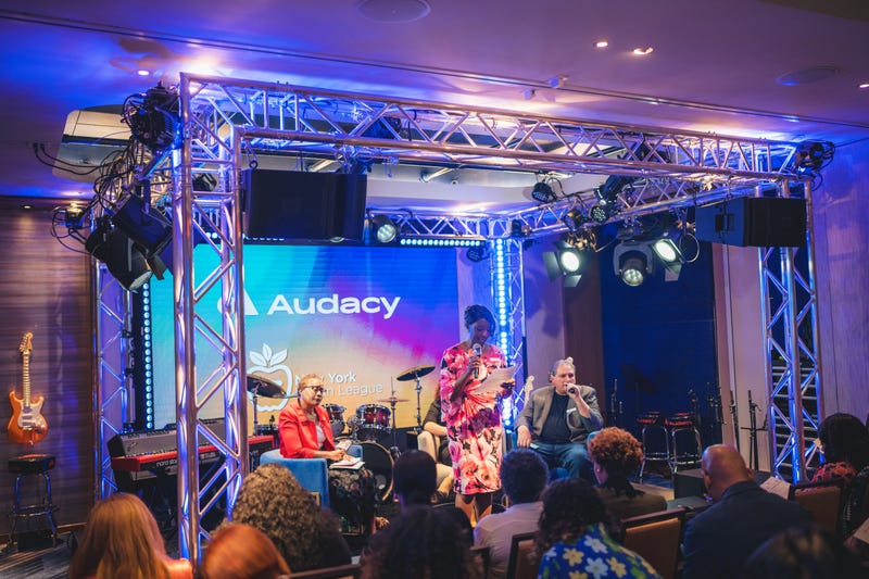 Sharon Barnes-Waters takes to the stage at the NYUL Leadership Summit in the Audacy space at the Hard Rock Hotel in New York City.