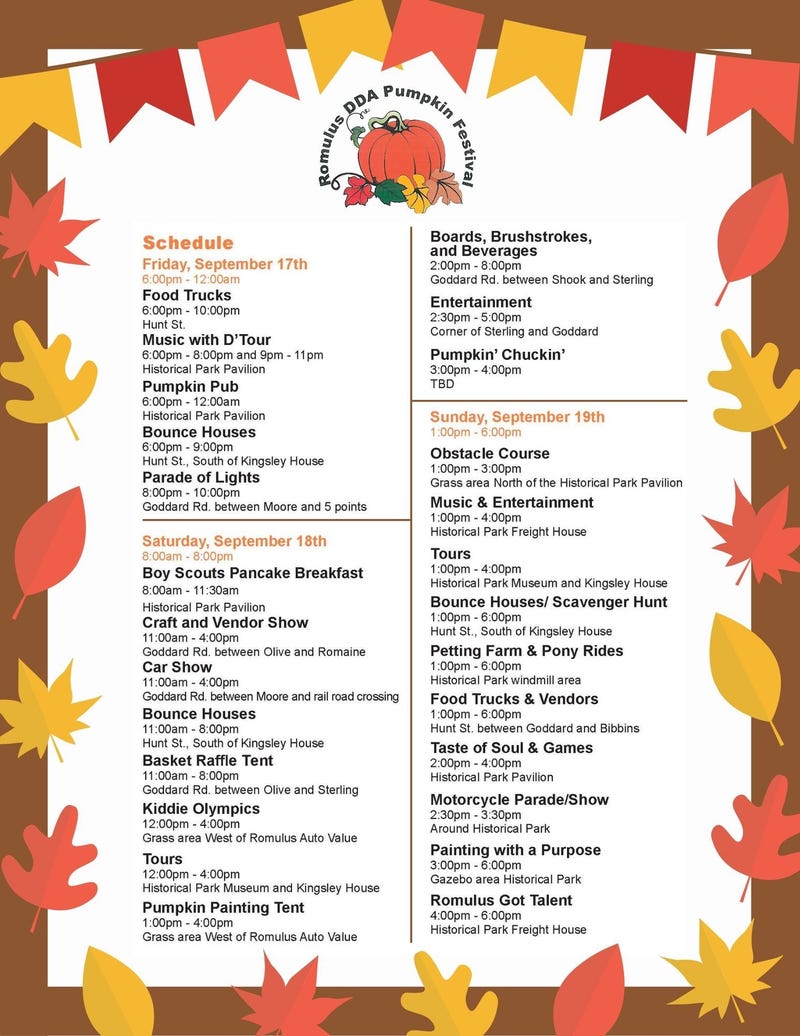Schedule of Events at The Pumpkin Festival