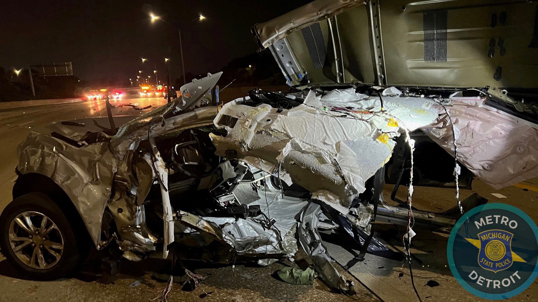 3 hospitalized in fiery wreck after speeding driver slams into previous crash on I-696 in Warren, cutting SUV in half