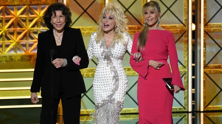Dolly Parton, Lily Tomlin and Jane Fonda presenting at the Emmys