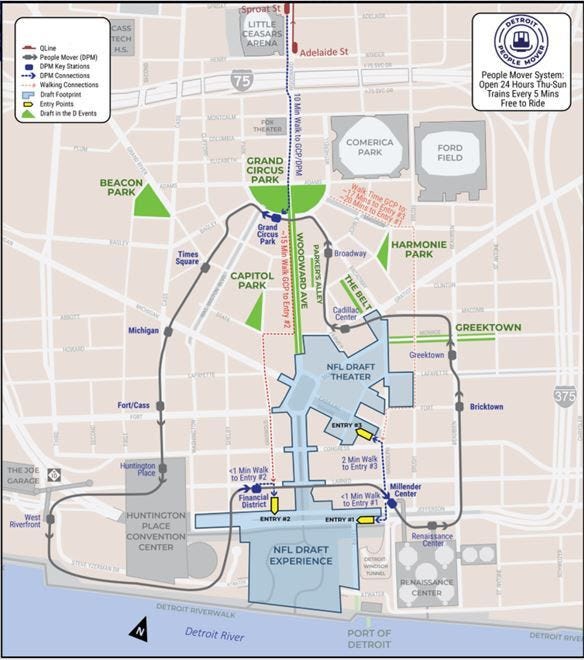 Map of NFL Draft locations and People Mover