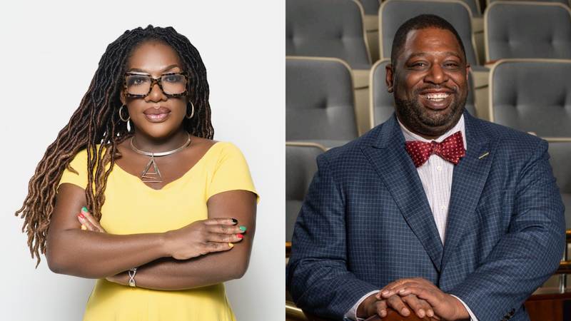 (L TO R) "Wake Up With Dee Morning Show" Host Dr. Dee Dawkins Haigler "Fulton County Commissioner District 5" Marvin S. Arrington, Jr.