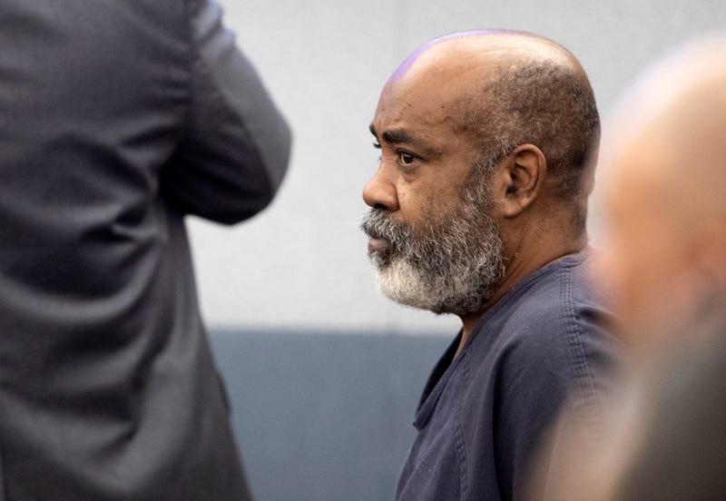 Duane Keith "Keffe D" Davis looks on as he appears in Clark County District Court November 7, 2023, in Las Vegas