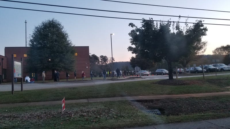 Voters line up outside Duncan Chapel Elementary around 6:45 a.m.