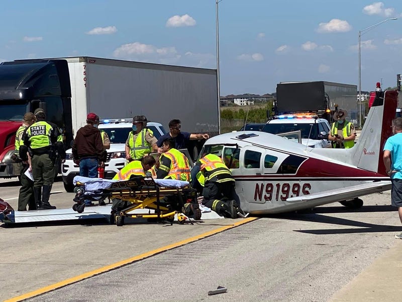 A small beechcraft plane made an emergency landing onto the Veterans Memorial Tollway southbound near Route 6