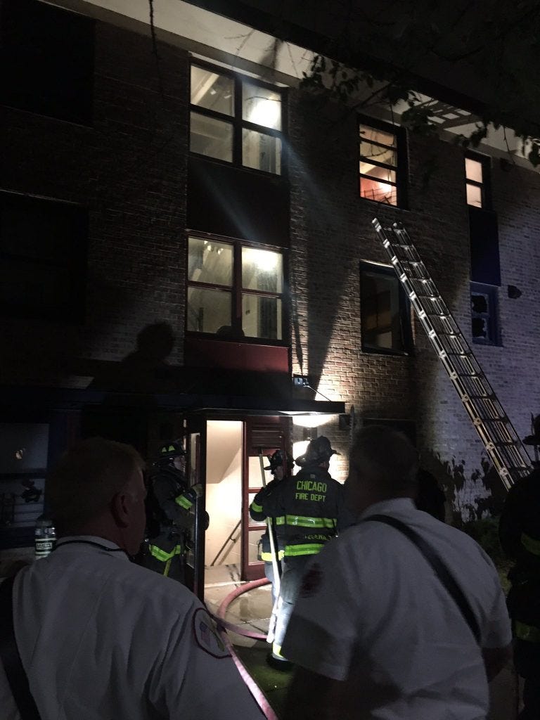 The blaze broke out after 9 p.m. in the 200 block of West 38th Place, Chicago fire officials said.