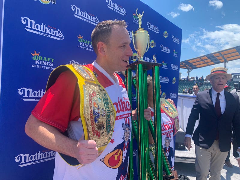 Joey Chestnut with his 14th Mustard Belt
