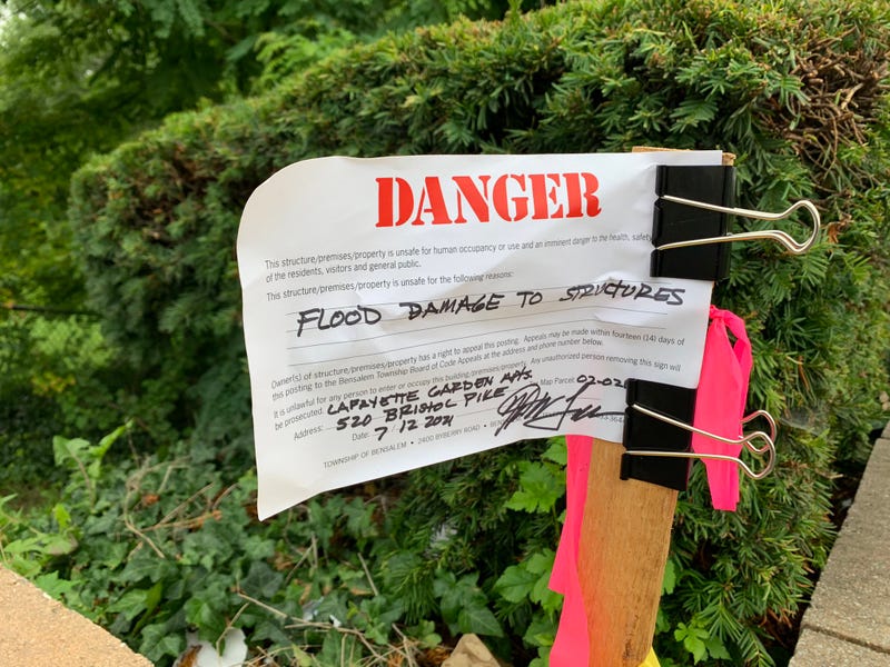 Flood damage notice in Bucks County