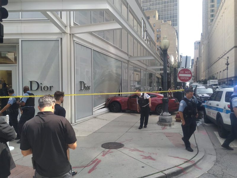 A driver crashed into a Dior store on Rush Street Friday.