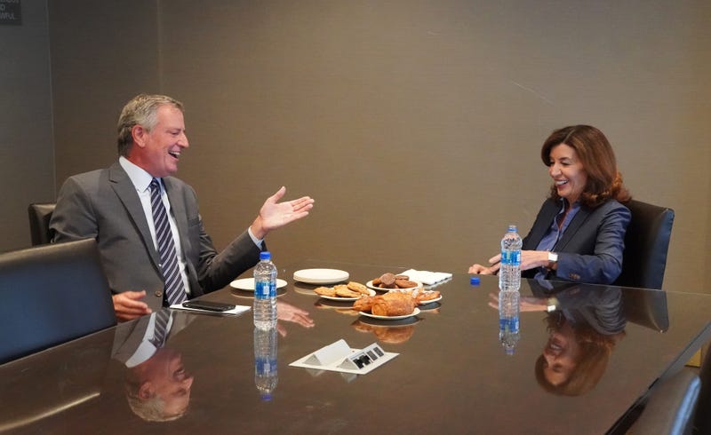 Mayor Bill de Blasio and incoming Gov. Kathy hochul meet on Tuesday, Aug. 17, 2021 to discuss pressing issues in the city before she takes office.
